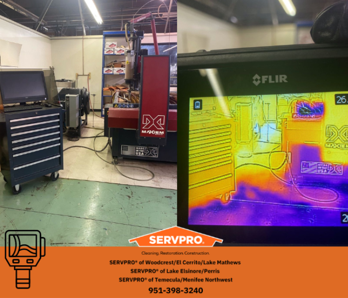 Business has water damage in flooring, that the naked eye can't see. Thermal imaging helps show us the damage.