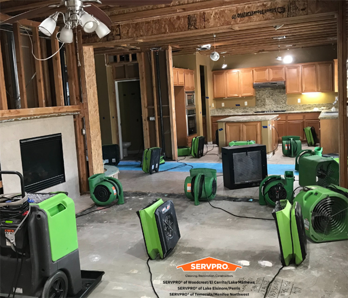 All of SERVPRO"s equipment hard at work to restore a total loss home. Celling, walls, and flooring effected.. 